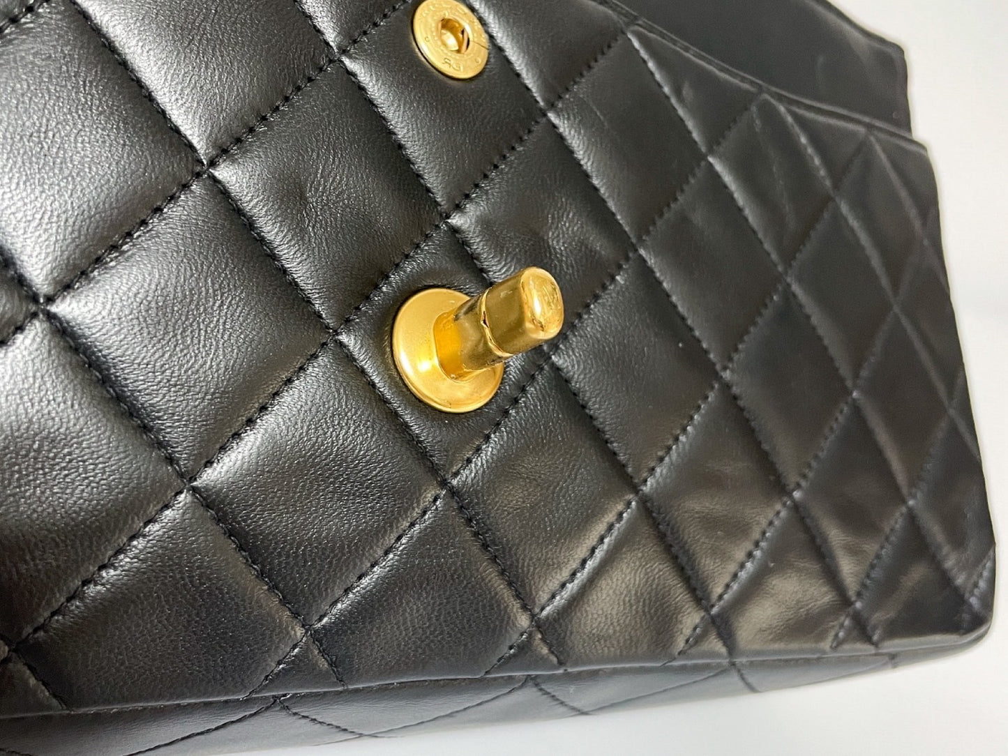 CHANEL Double Flap Matelasse Black Lambskin Shoulder Bag with Seal and Box
