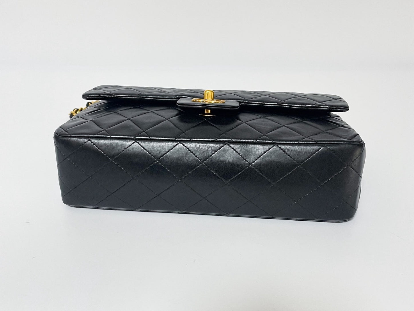 CHANEL Double Flap Matelasse Black Lambskin Shoulder Bag with Seal and Box