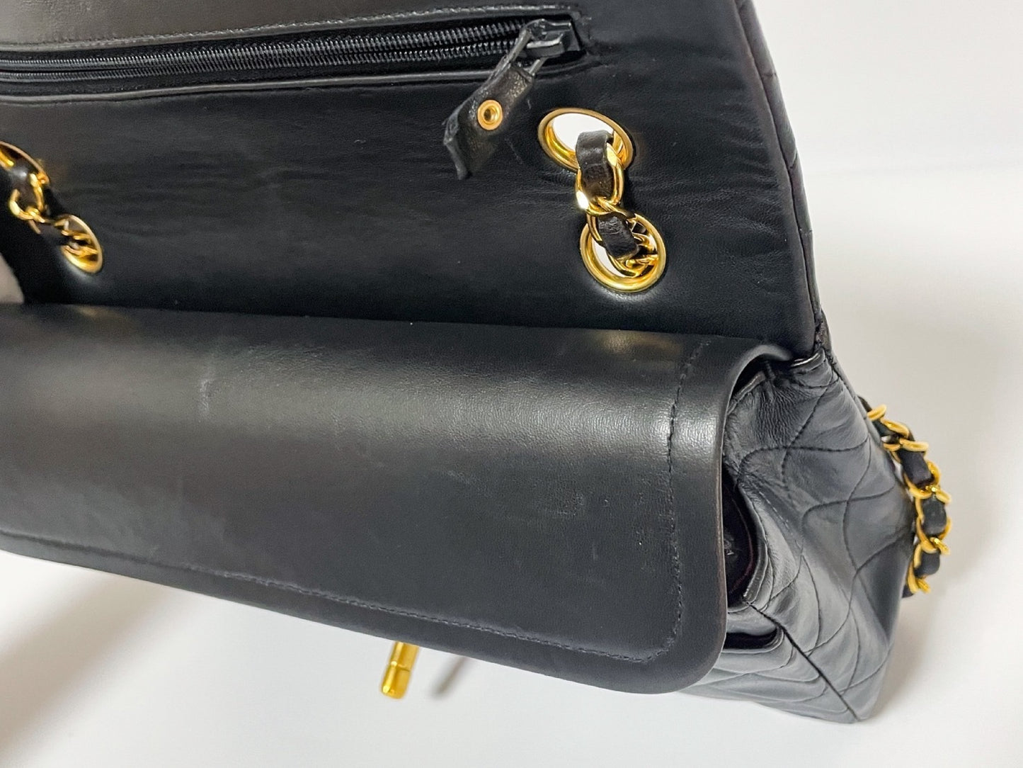 CHANEL Double Flap Matelasse Black Lambskin Shoulder Bag with Seal and Box