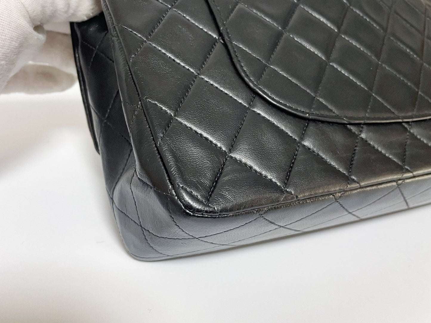 CHANEL Double Flap Matelasse Black Lambskin Shoulder Bag with Seal and Box