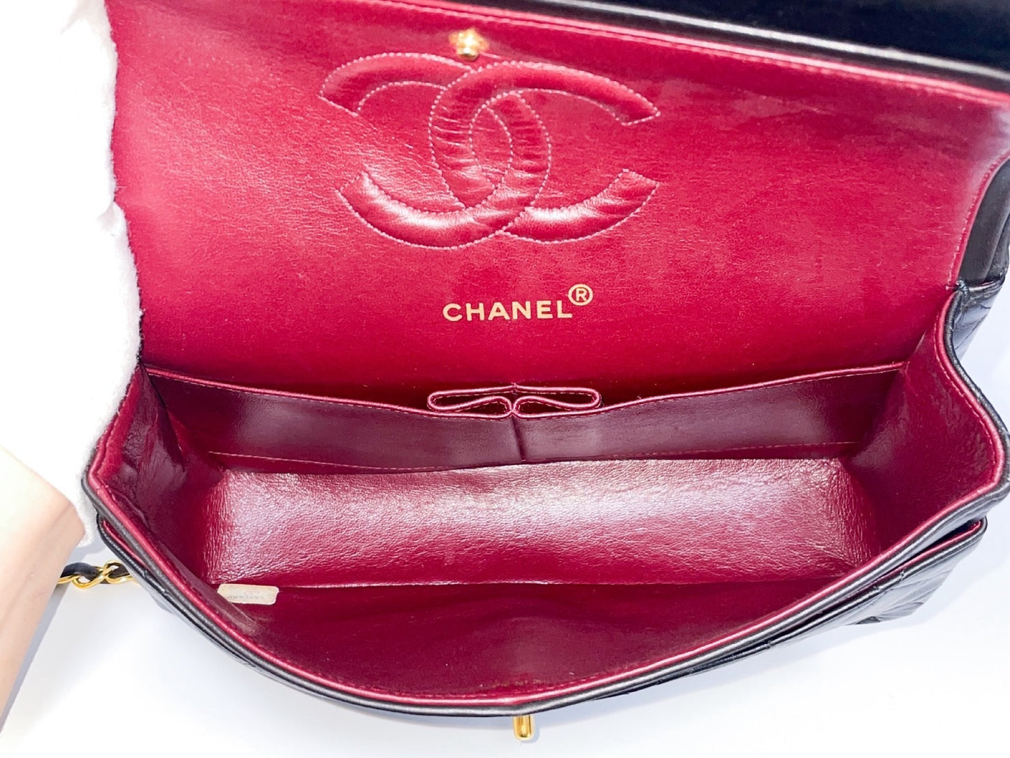 CHANEL Double Flap Matelasse Black Lambskin Shoulder Bag with Seal and Box