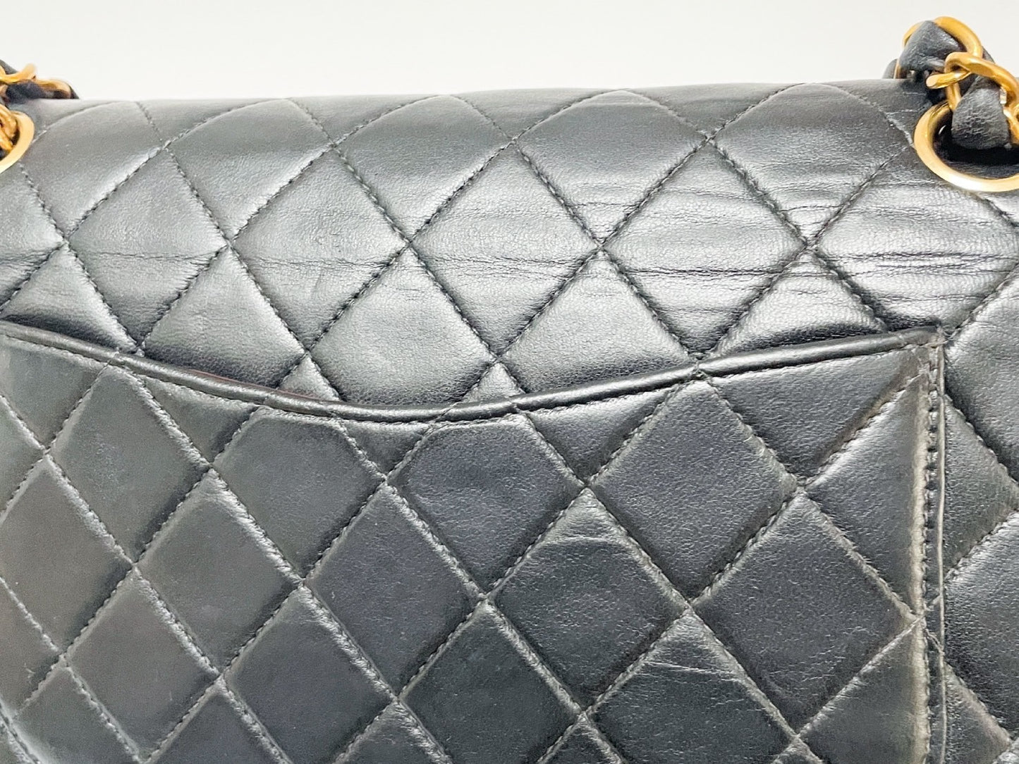 CHANEL Double Flap Matelasse Black Lambskin Shoulder Bag with Seal, No. 7