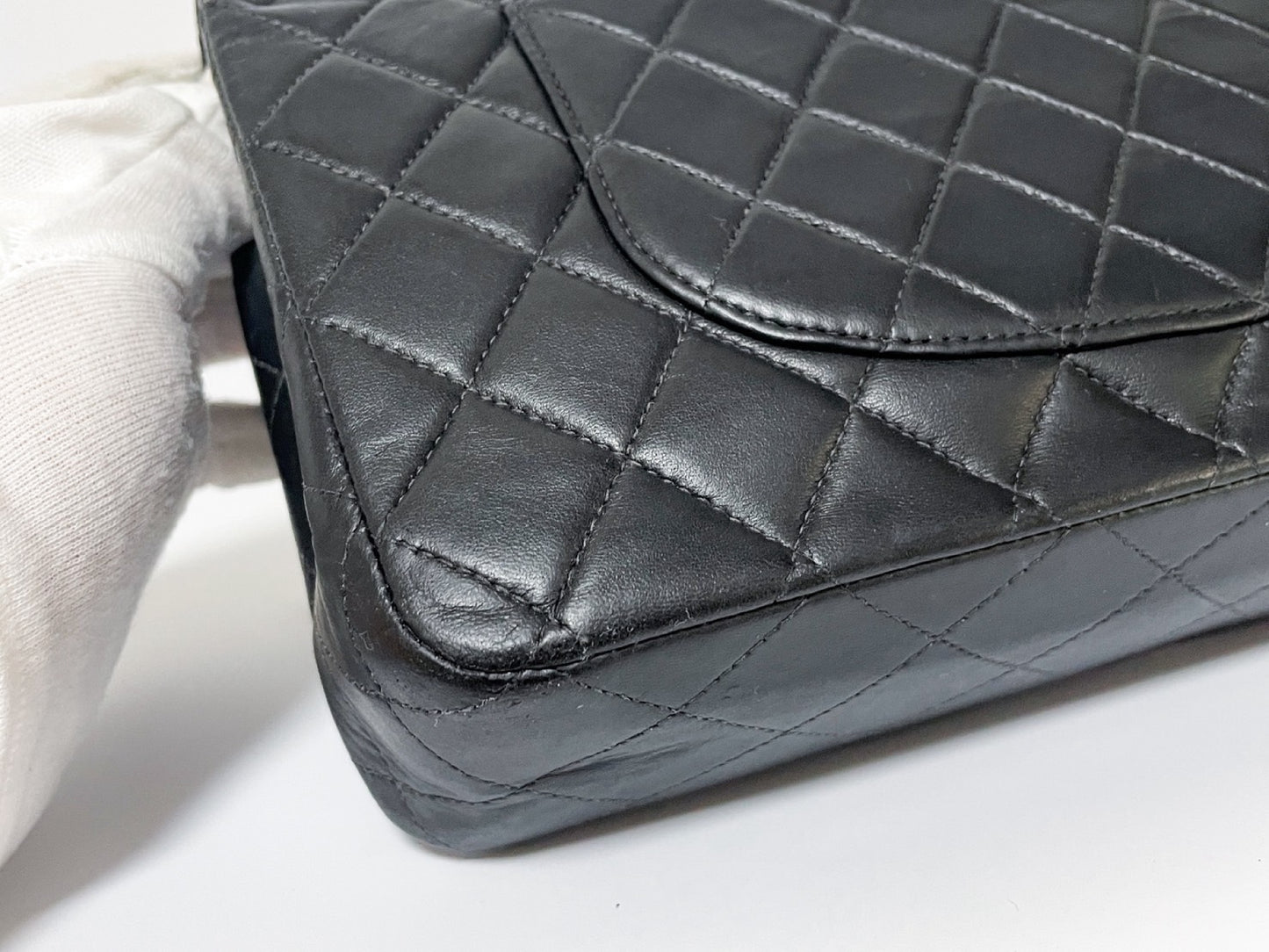 CHANEL Double Flap Matelasse Black Lambskin Shoulder Bag with Seal, No. 7