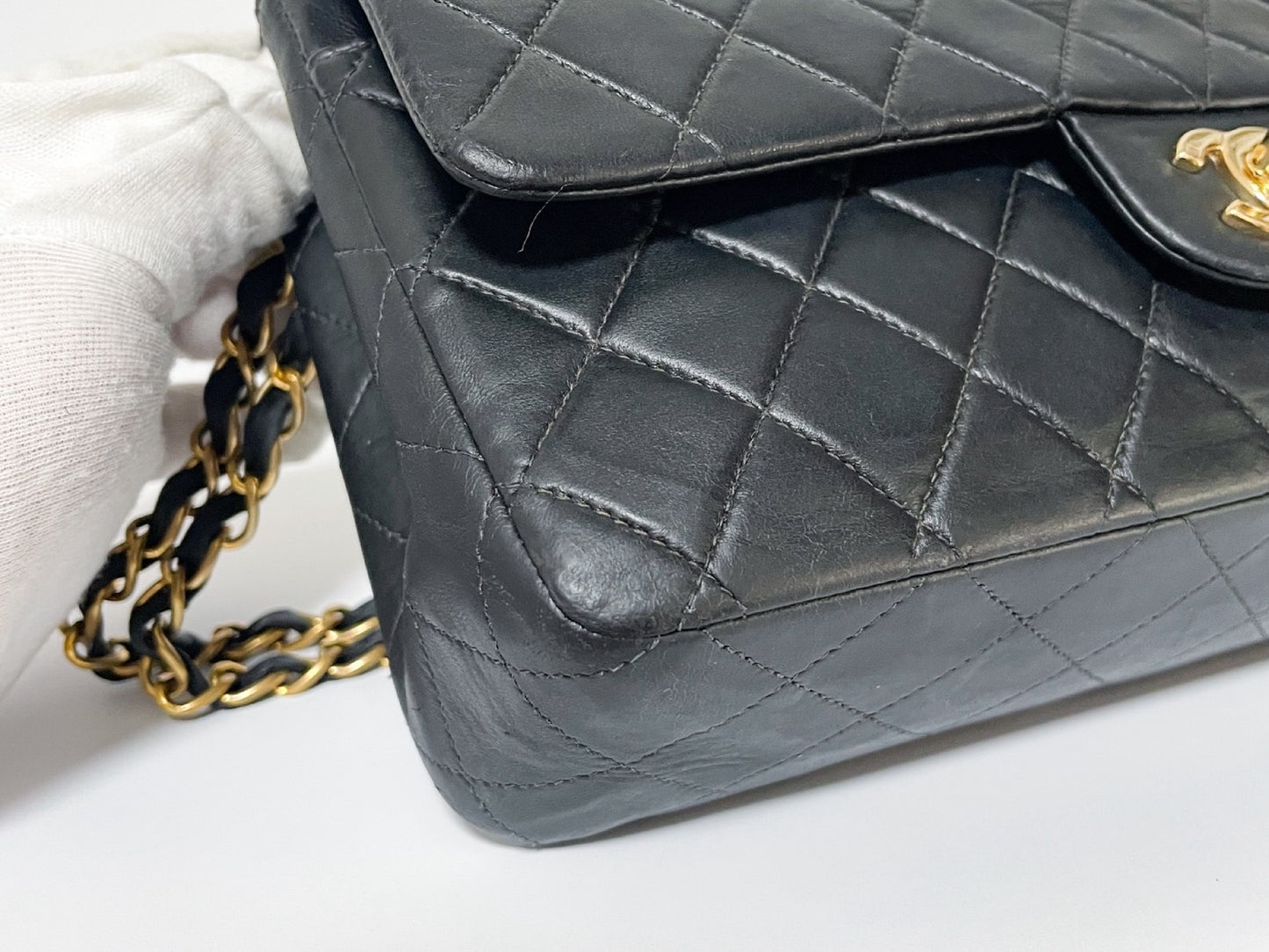 CHANEL Double Flap Matelasse Black Lambskin Shoulder Bag with Seal, No. 7