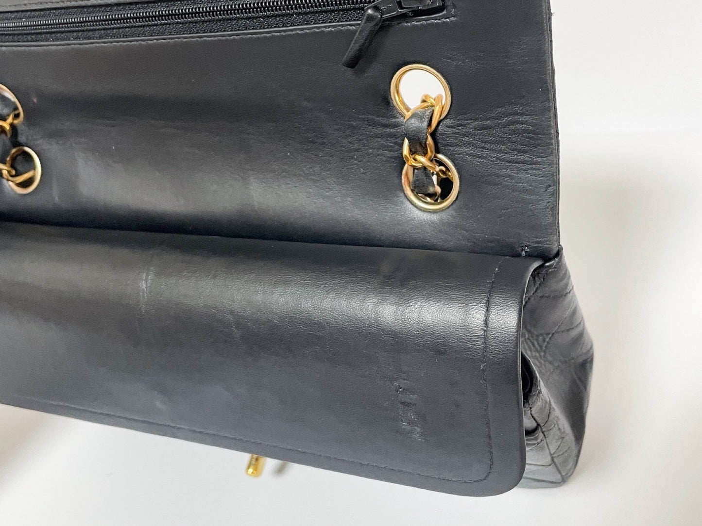 CHANEL Double Flap Matelasse Black Lambskin Shoulder Bag with Seal, No. 7