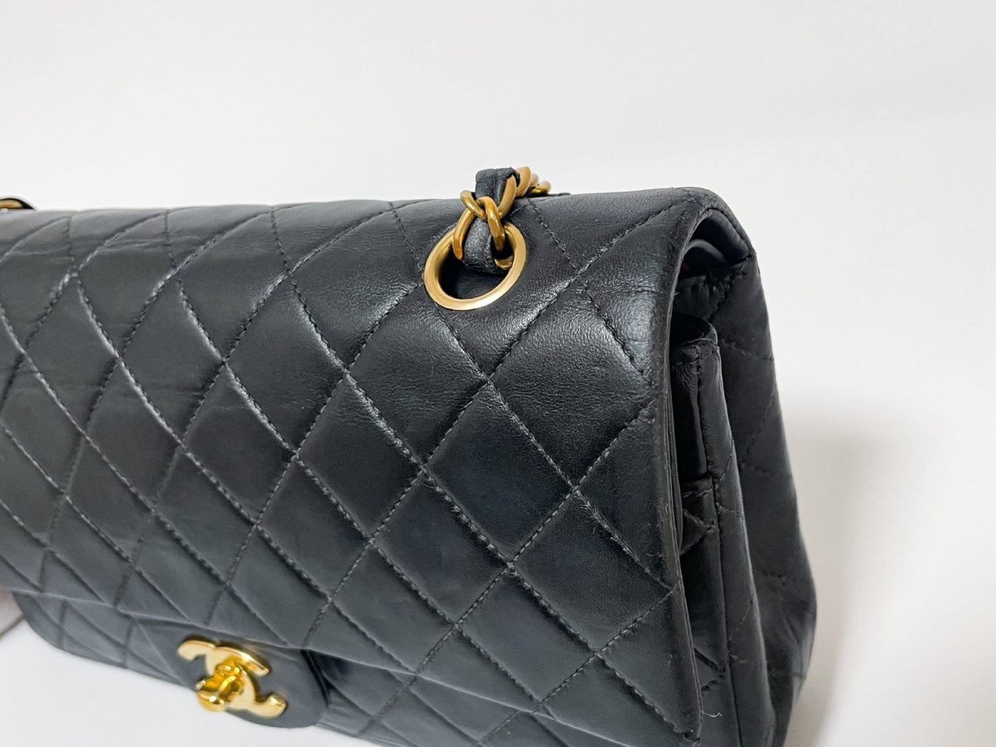 CHANEL Double Flap Matelasse Black Lambskin Shoulder Bag with Seal, No. 7