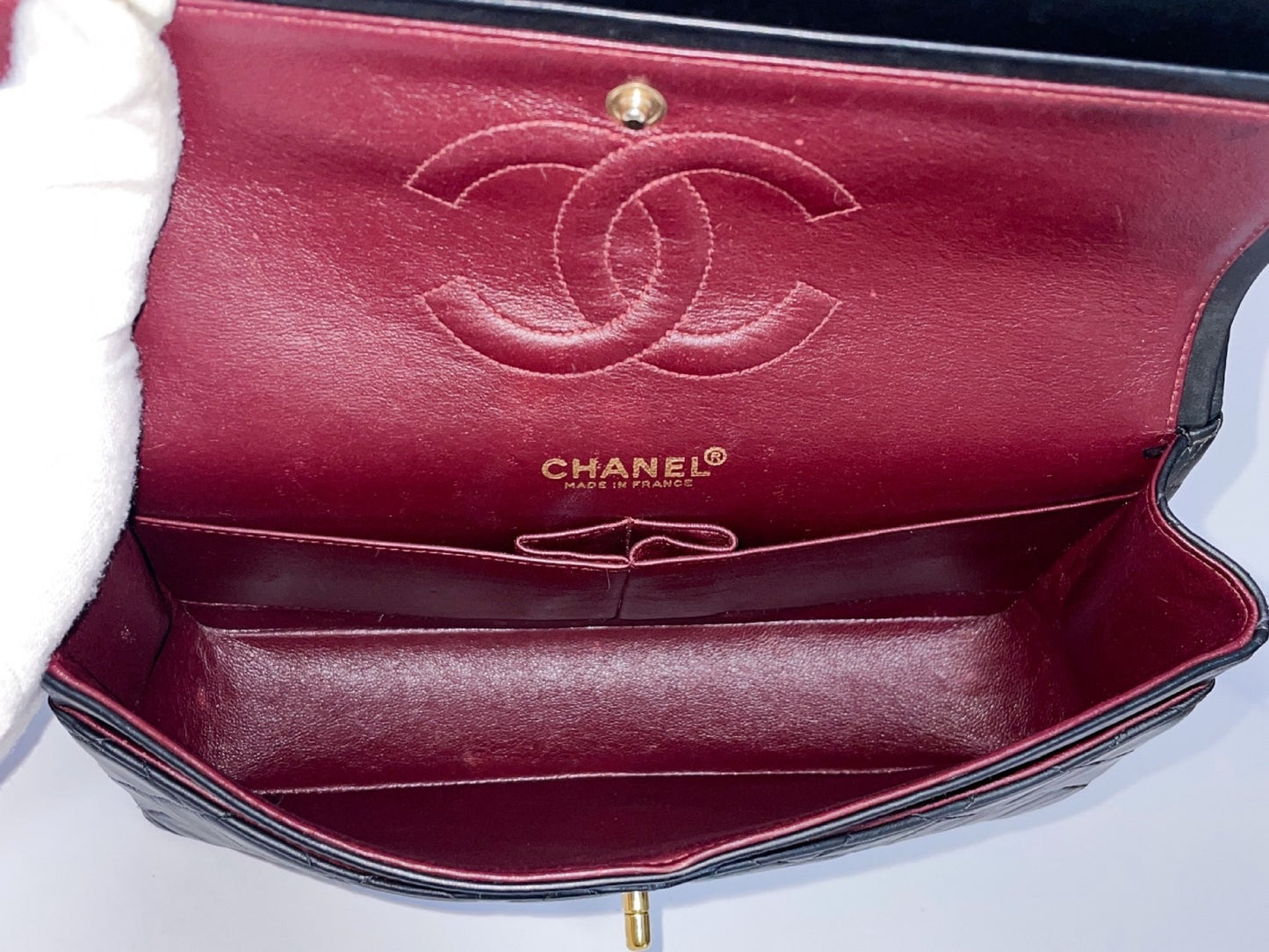 CHANEL Double Flap Matelasse Black Lambskin Shoulder Bag with Seal, No. 7