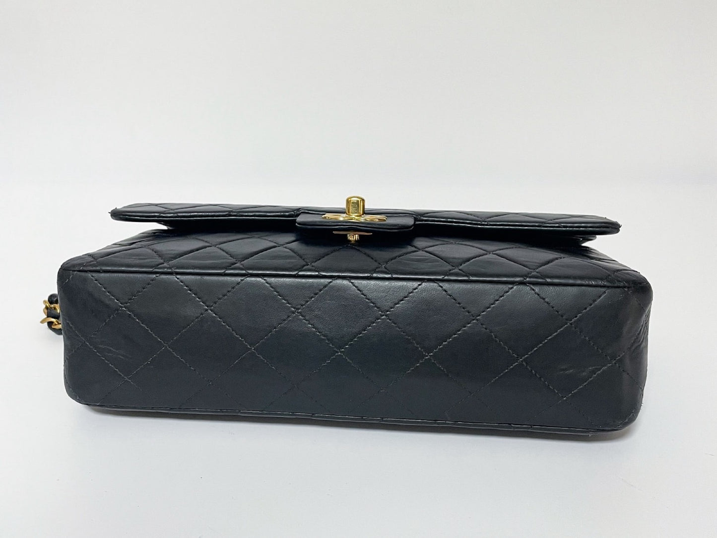 CHANEL Double Flap Matelasse Black Lambskin Shoulder Bag with Seal, No. 7