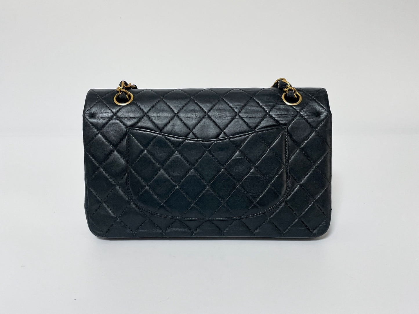 CHANEL Double Flap Matelasse Black Lambskin Shoulder Bag with Seal, No. 7