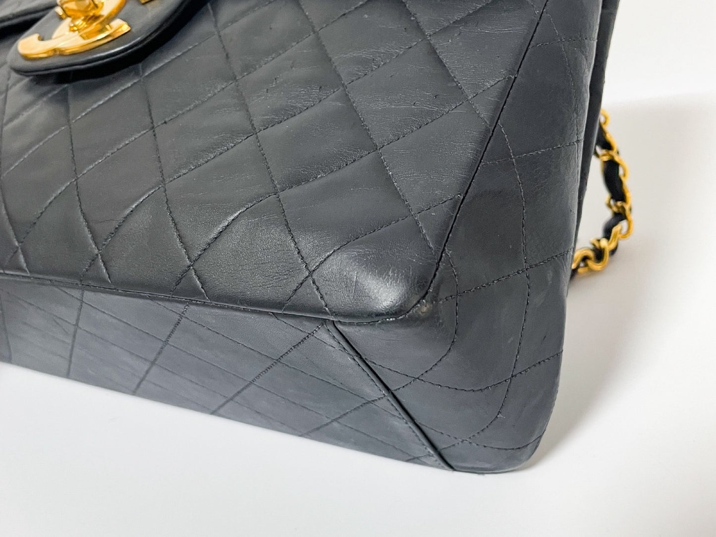 CHANEL Deca Matelasse Black Lambskin Shoulder Bag with Seal
