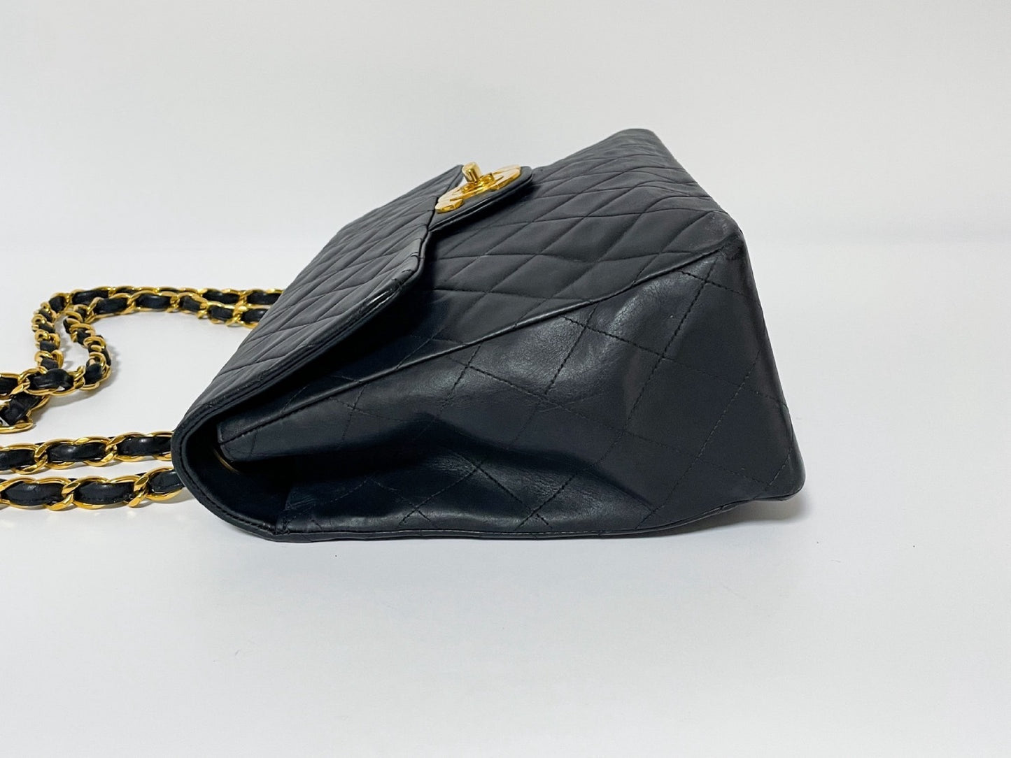 CHANEL Deca Matelasse Black Lambskin Shoulder Bag with Seal