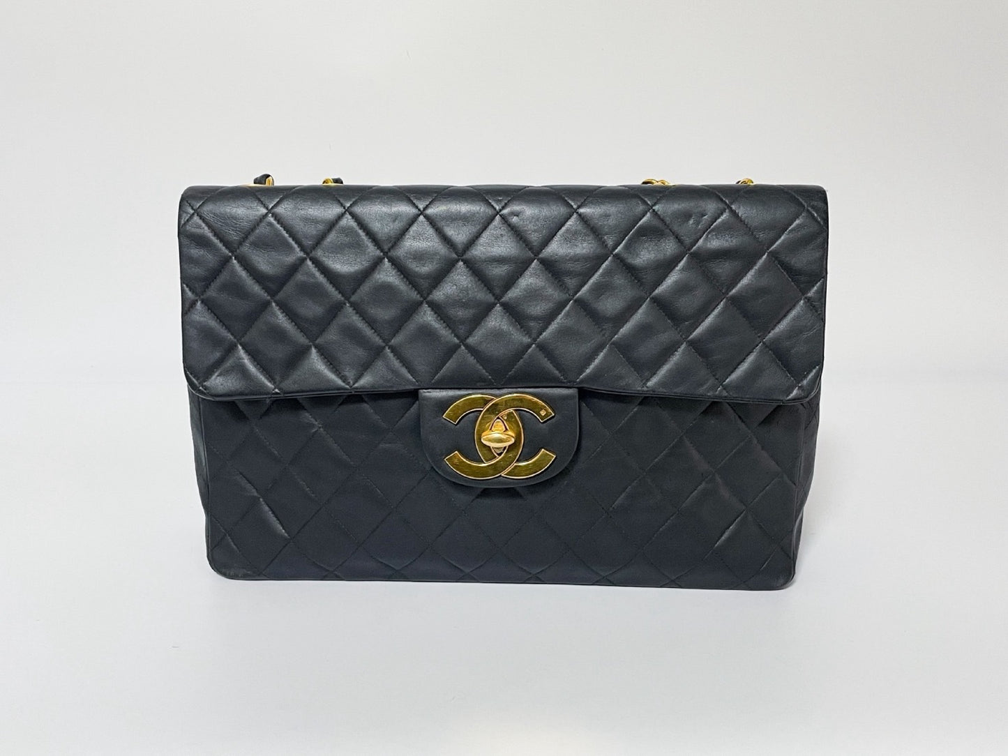 CHANEL Deca Matelasse Black Lambskin Shoulder Bag with Seal