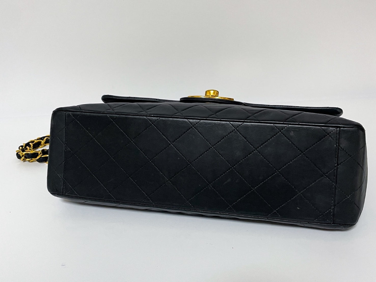 CHANEL Deca Matelasse Black Lambskin Shoulder Bag with Seal