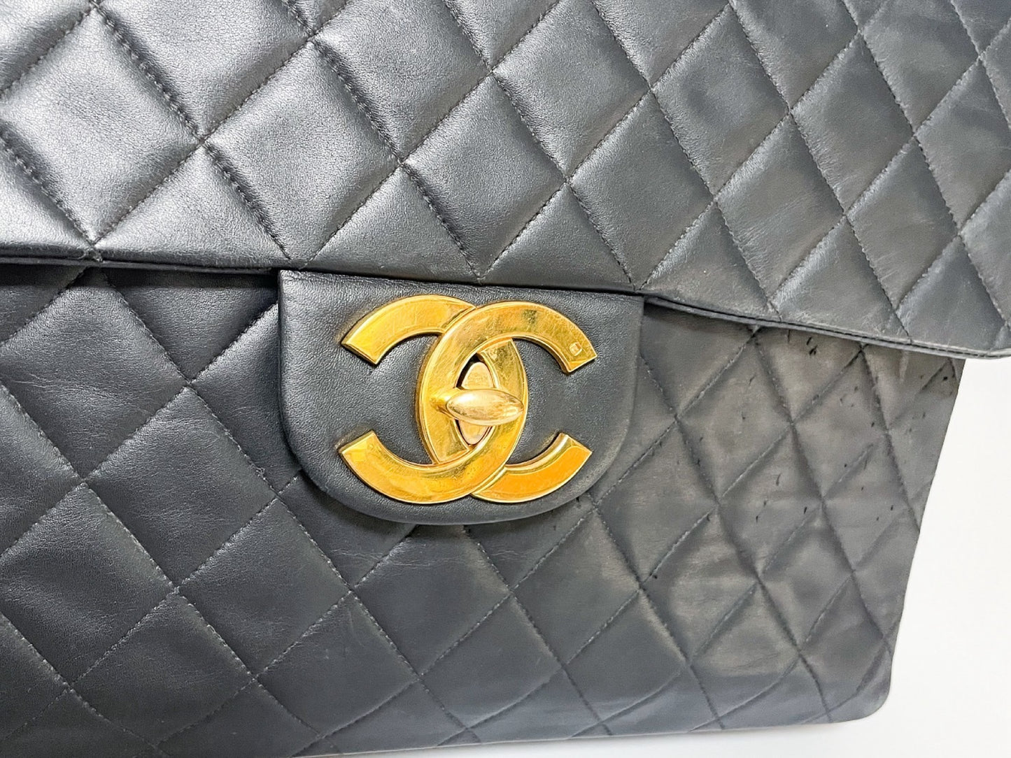 CHANEL Deca Matelasse Black Lambskin Shoulder Bag with Seal