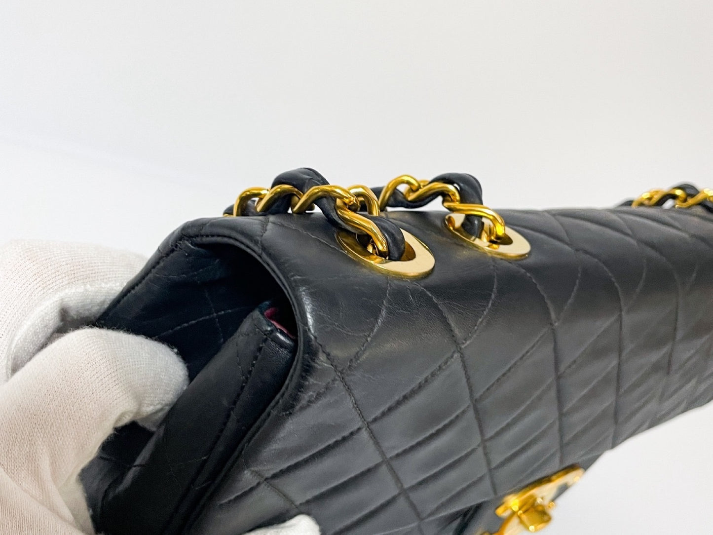CHANEL Deca Matelasse Black Lambskin Shoulder Bag with Seal