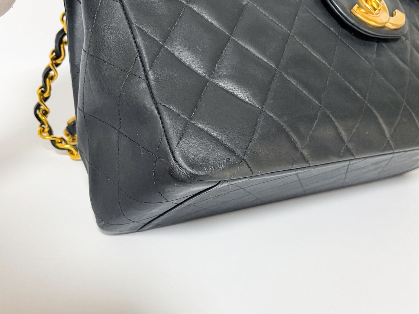 CHANEL Deca Matelasse Black Lambskin Shoulder Bag with Seal