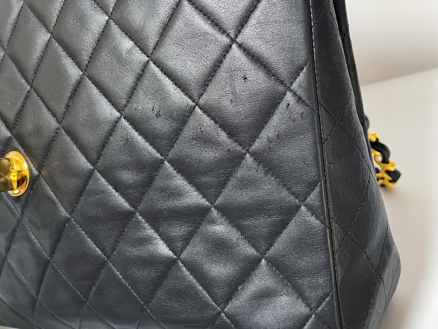 CHANEL Deca Matelasse Black Lambskin Shoulder Bag with Seal