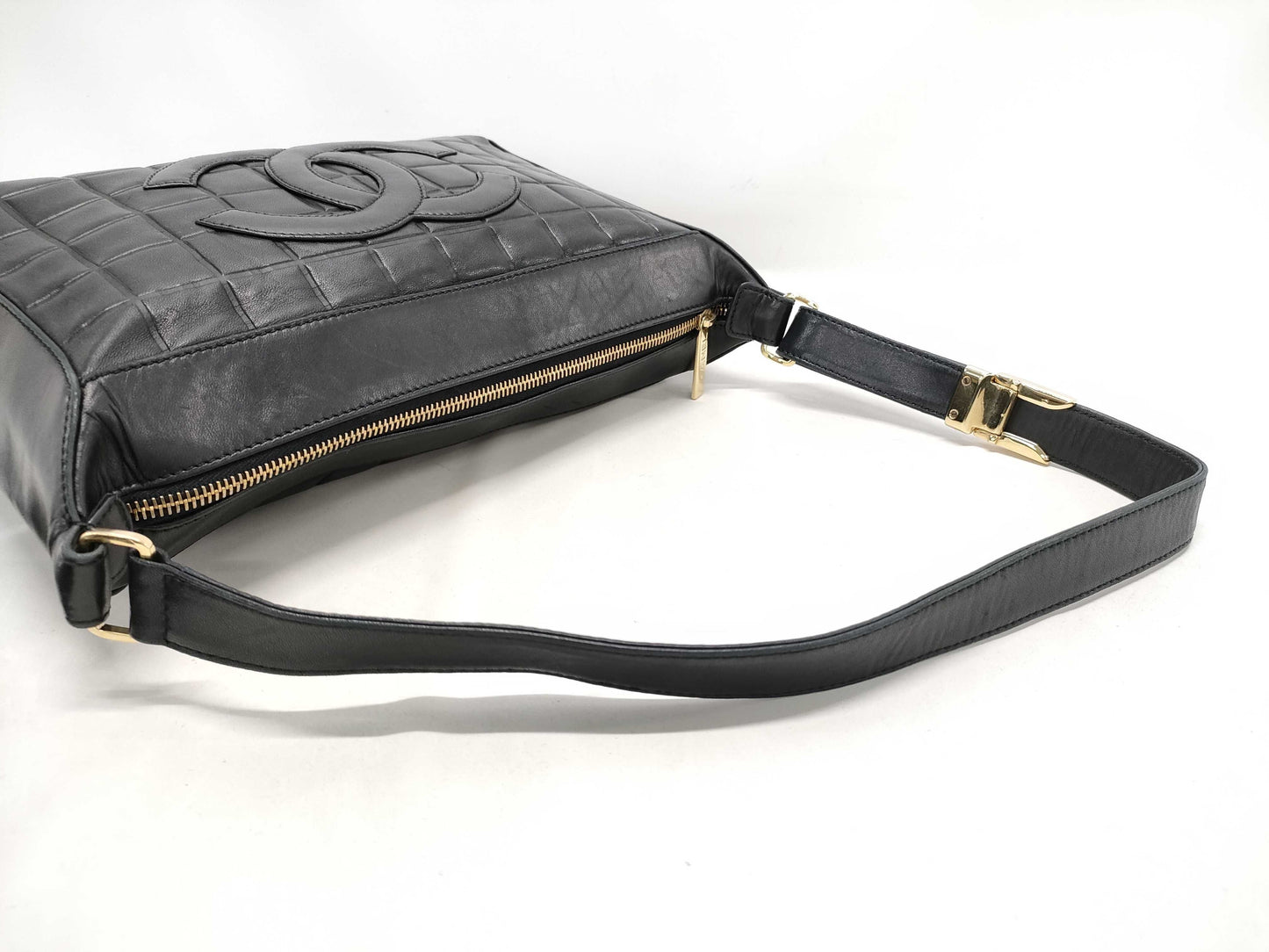 CHANEL Chocobar Bag, Chanel Chocobar Shoulder Bag, Lambskin, Black, 7094483, Bag, Bag, Shoulder Bag