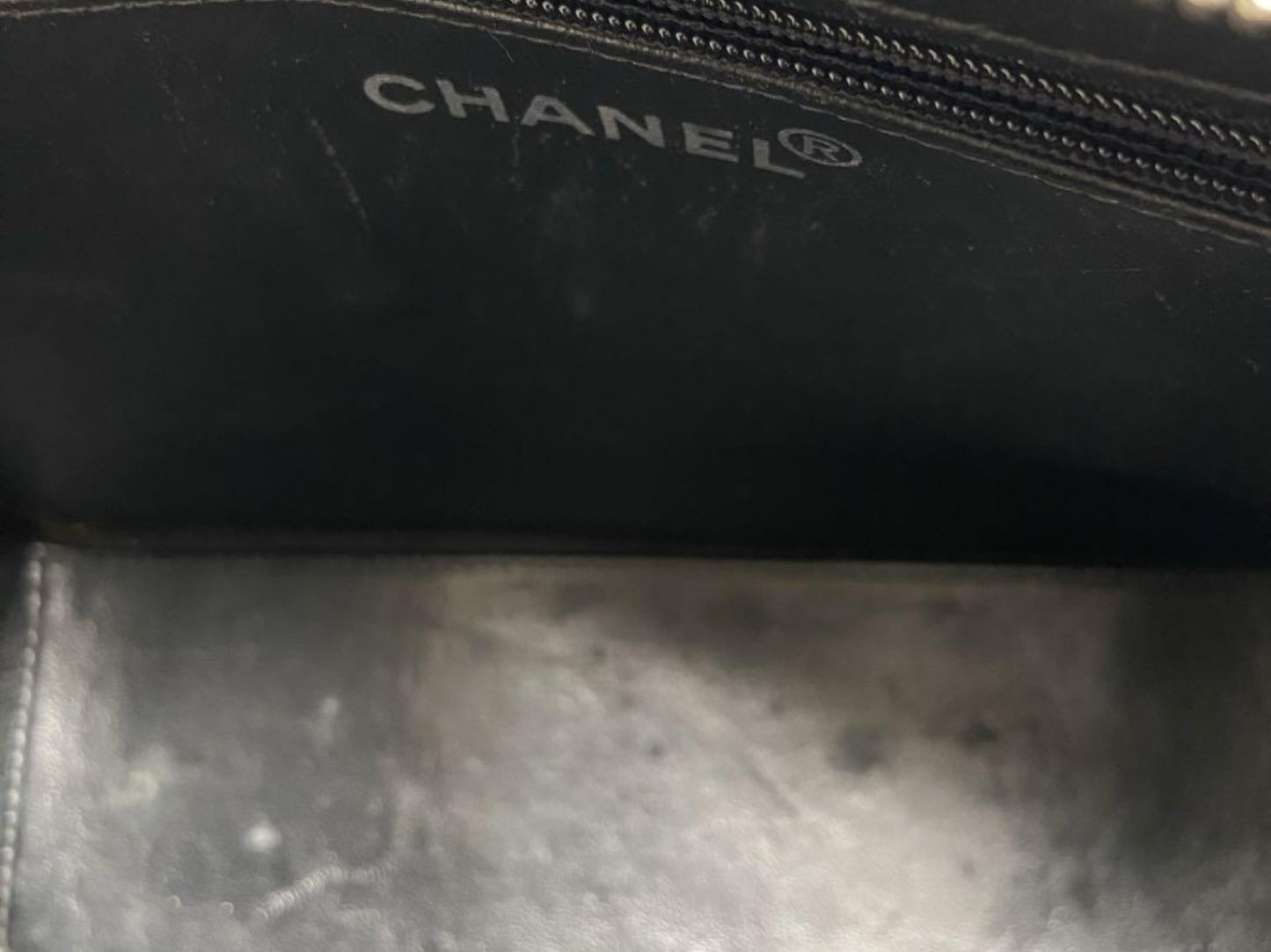 CHANEL Coco Mark Patent Leather Chain Handbag Black Silver Shoulder Bag