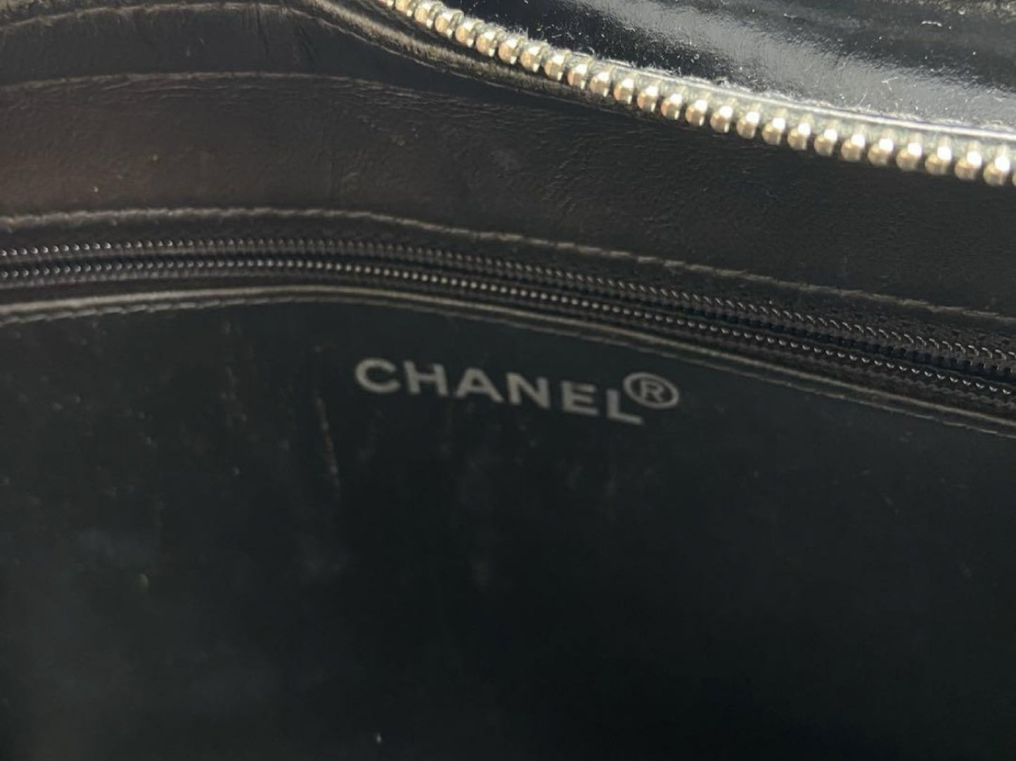 CHANEL Coco Mark Patent Leather Chain Handbag Black Silver Shoulder Bag