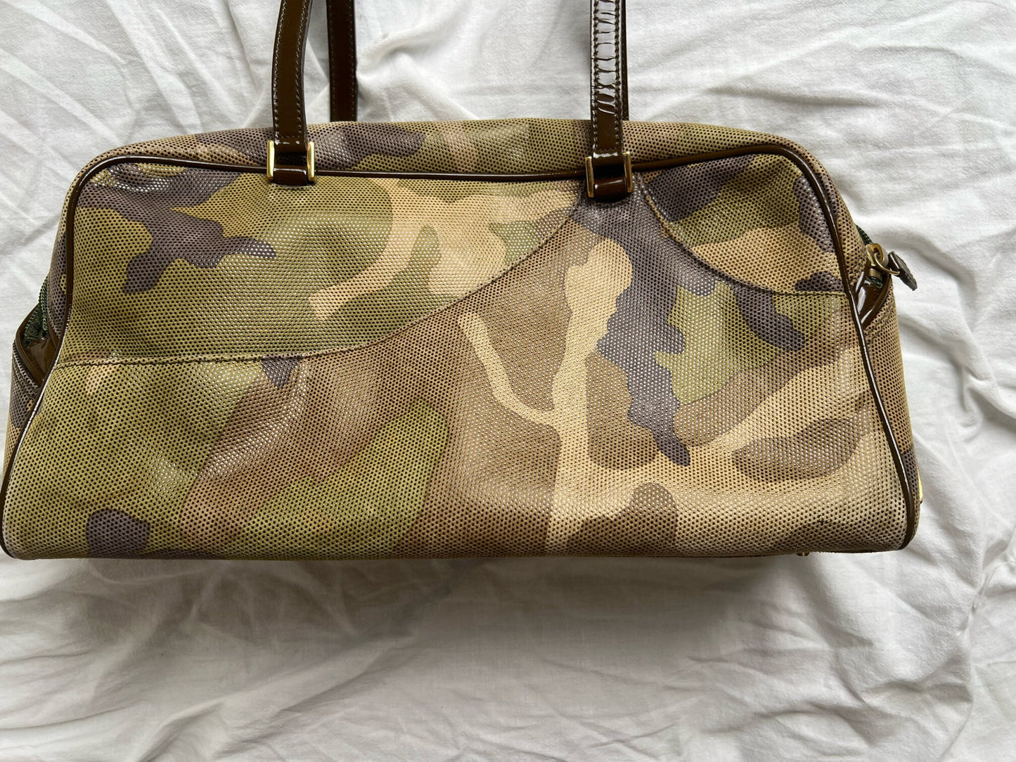 Dior Galliano-era Boston bag, handbag, tote bag, shoulder bag, camo pattern shoulder bag