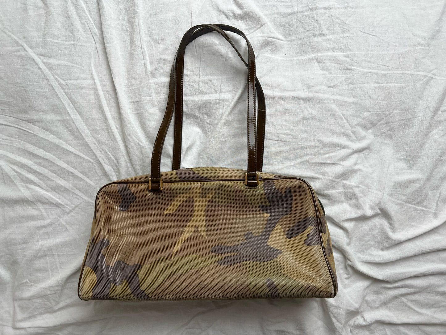 Dior Galliano-era Boston bag, handbag, tote bag, shoulder bag, camo pattern shoulder bag