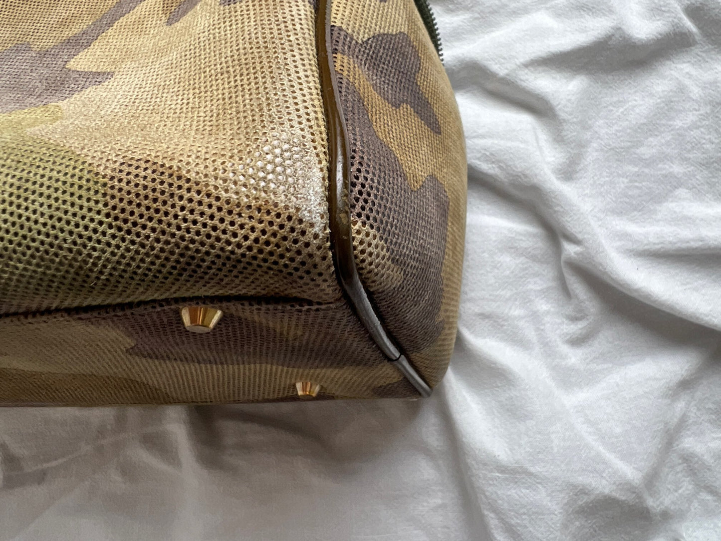 Dior Galliano-era Boston bag, handbag, tote bag, shoulder bag, camo pattern shoulder bag