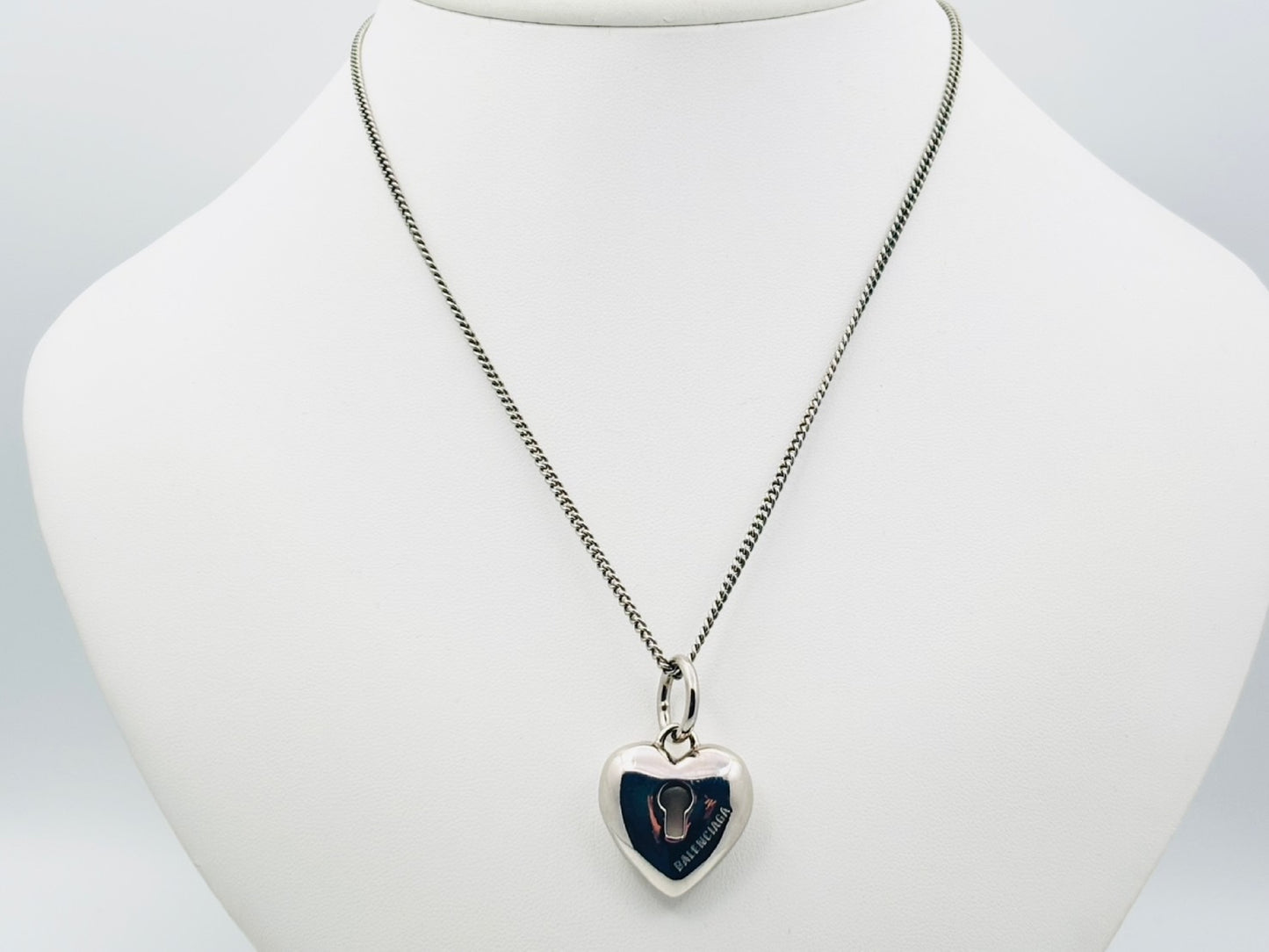 BALENCIAGA Amour Heart Necklace, Silver, Current Model