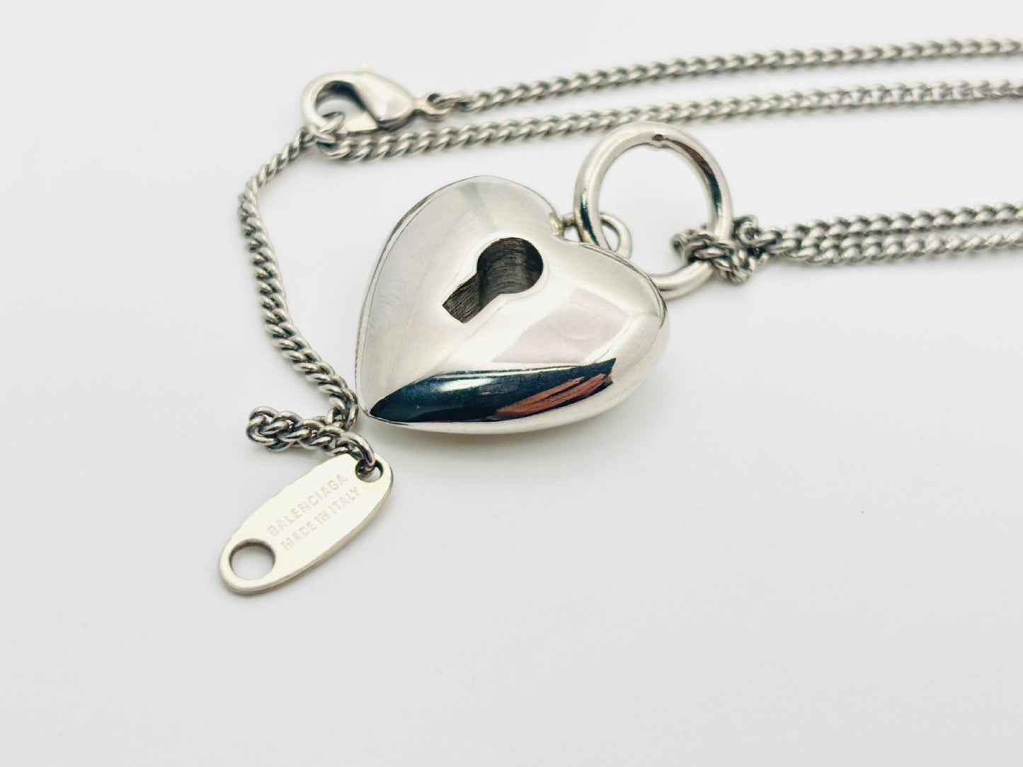 BALENCIAGA Amour Heart Necklace, Silver, Current Model