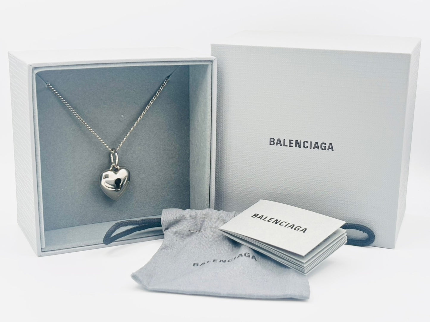 BALENCIAGA Amour Heart Necklace, Silver, Current Model