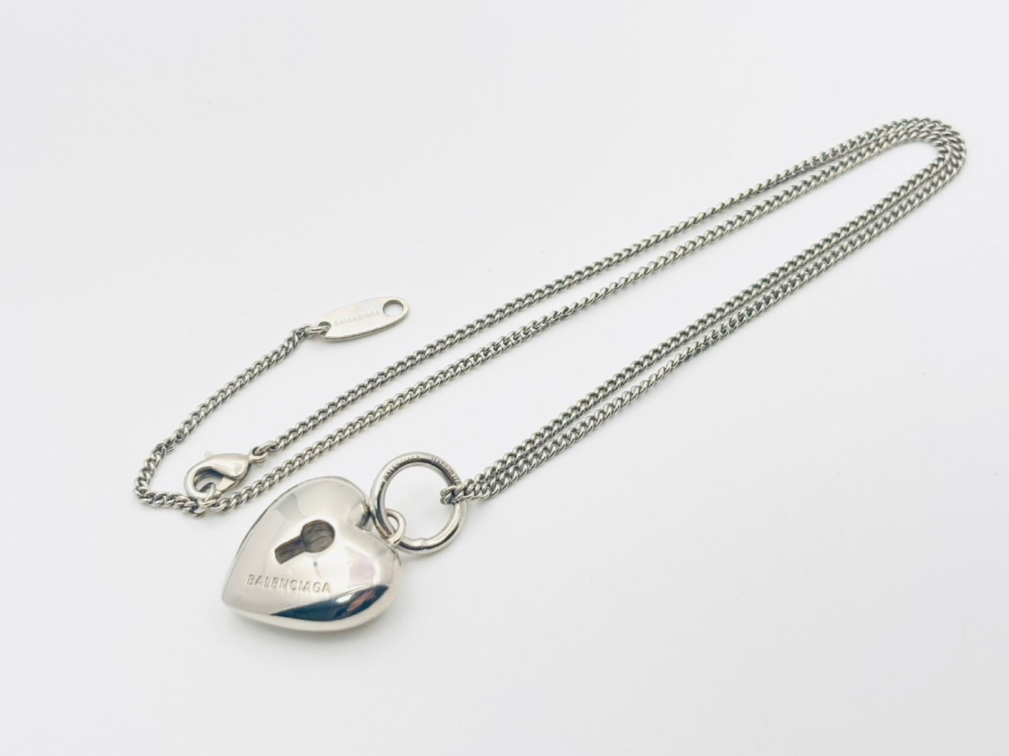 BALENCIAGA Amour Heart Necklace, Silver, Current Model