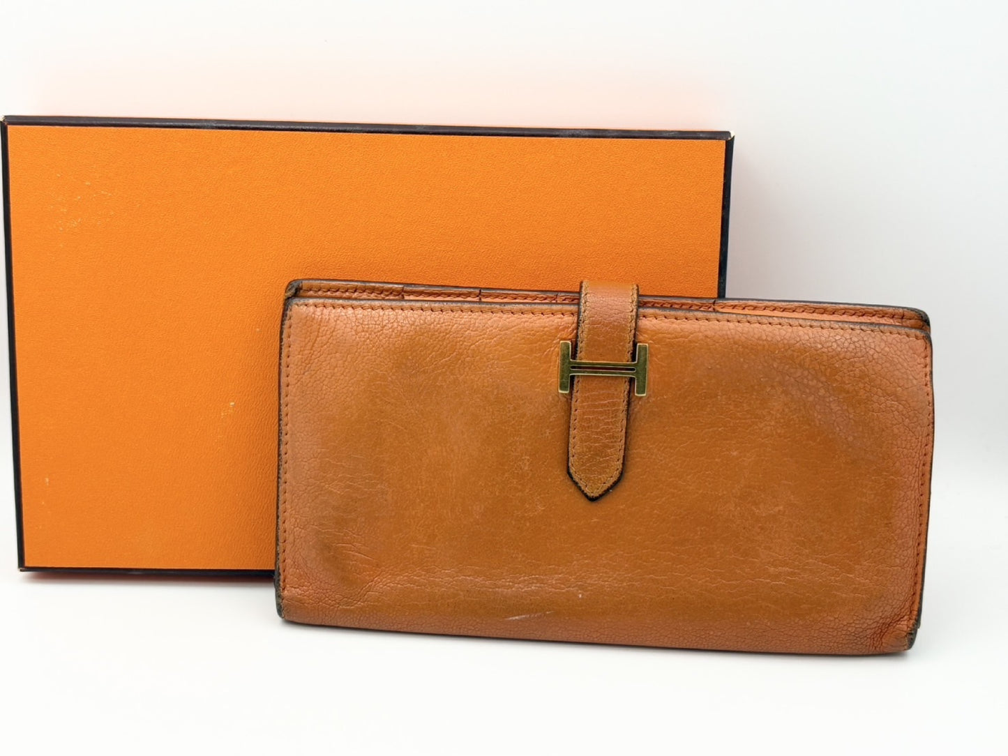 HERMES Bearn Chevre Mysore □N Wallet Orange Wallet