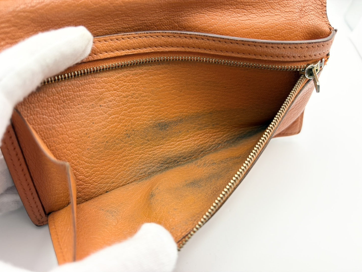 HERMES Bearn Chevre Mysore □N Wallet Orange Wallet