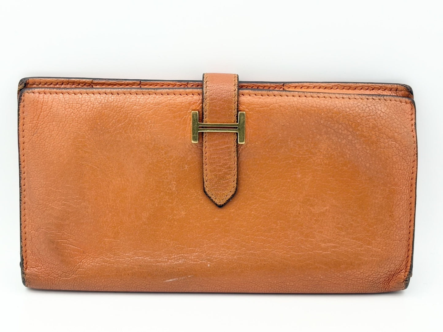 HERMES Bearn Chevre Mysore □N Wallet Orange Wallet