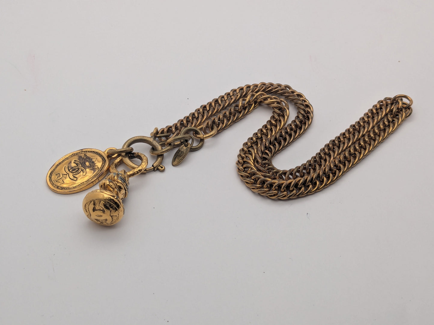 CHANEL Vintage Chain Necklace Gold Coco Mark Medal Necklace
