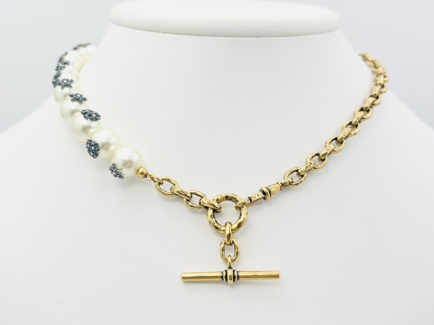 Dior Faux Pearl and Rhinestone Star Asymmetrical Anchor Chain Choker Necklace