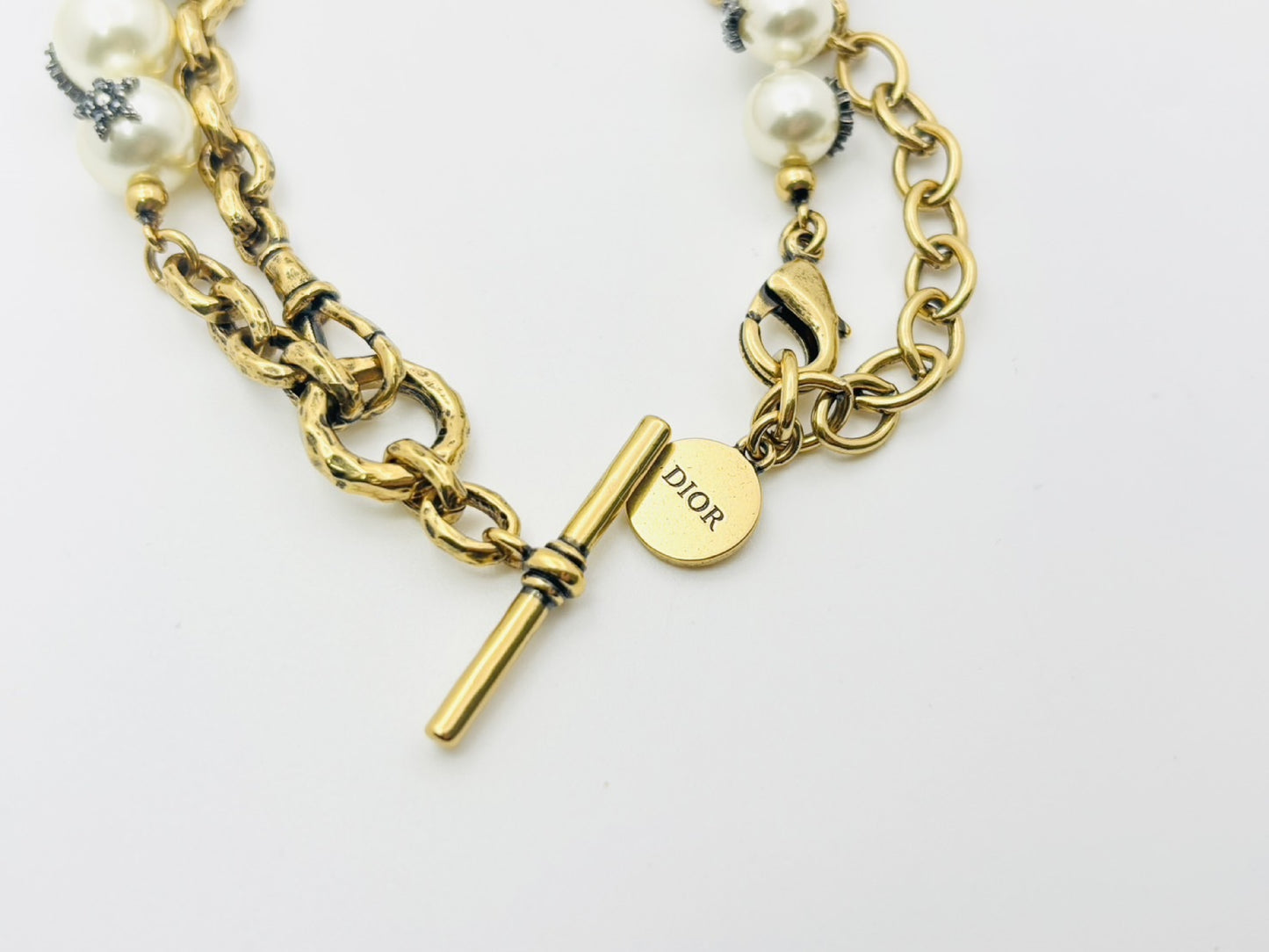 Dior Faux Pearl and Rhinestone Star Asymmetrical Anchor Chain Choker Necklace