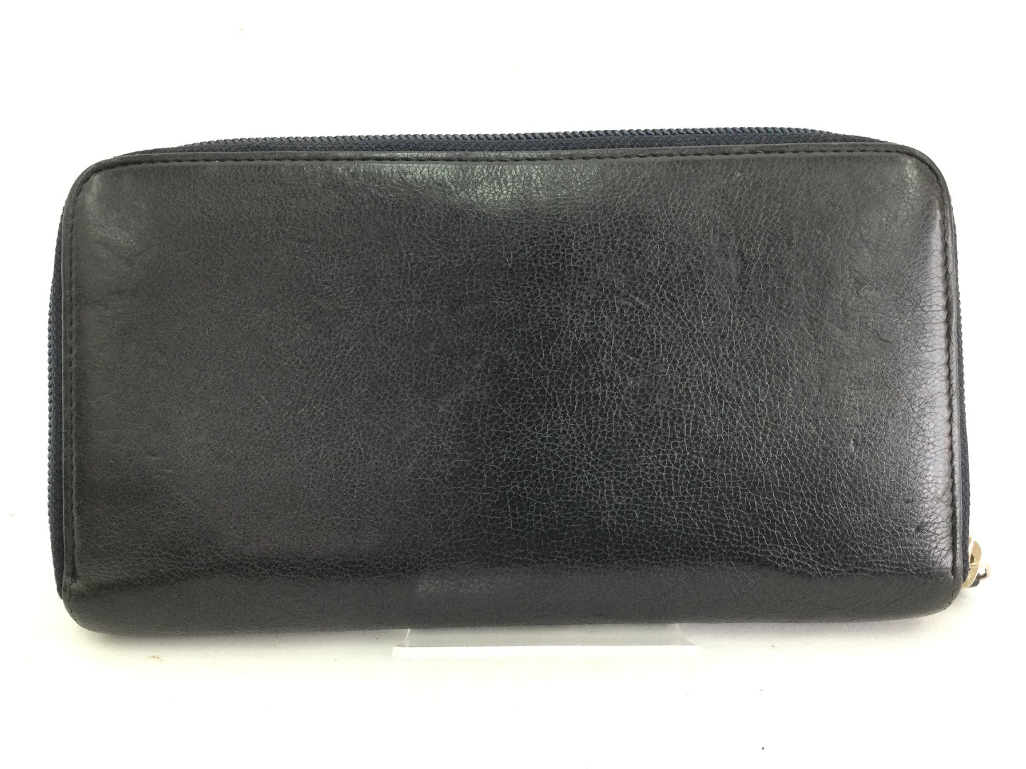 CHANEL Caviar Coco Mark Leather Black Long Wallet with Round Zipper