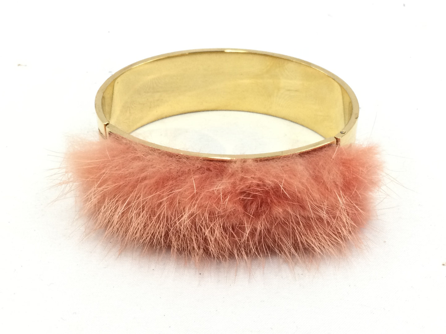 FENDI Fur Bangle L Pink x Gold Bracelet/Bangle