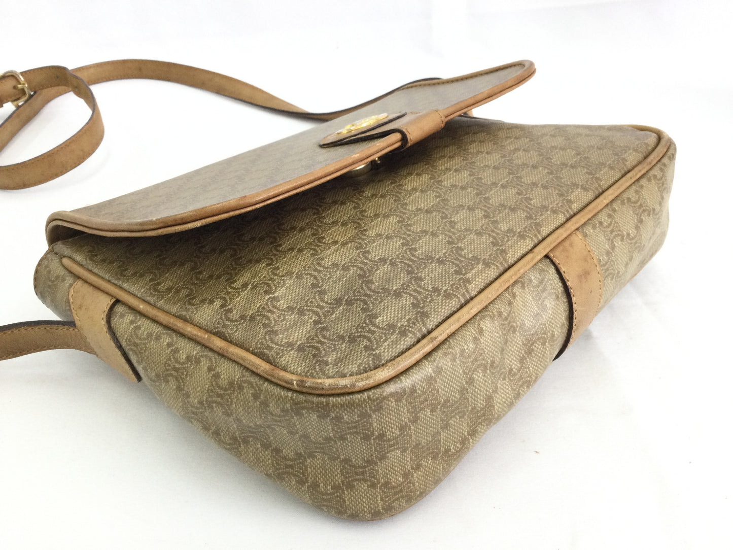 CELINE Macadam Shoulder Bag in Beige PVC