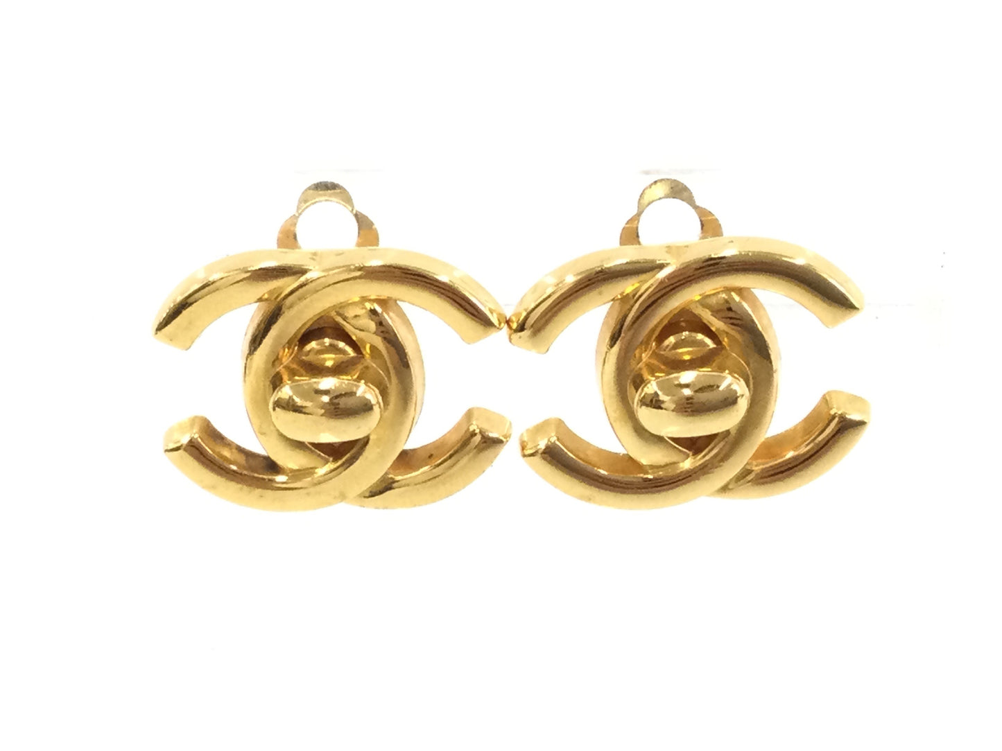 CHANEL Coco Mark Turn Lock Earrings with Rice