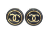 CHANEL Coco Mark Round Earrings 96A Enamel x Wood Black x Gold Earrings