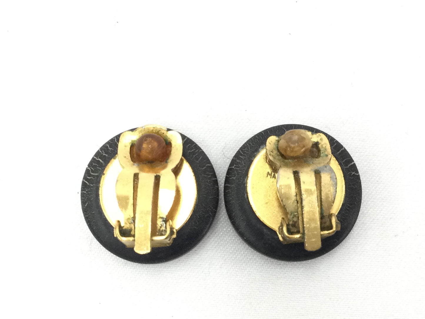 CHANEL Coco Mark Round Earrings 96A Enamel x Wood Black x Gold Earrings