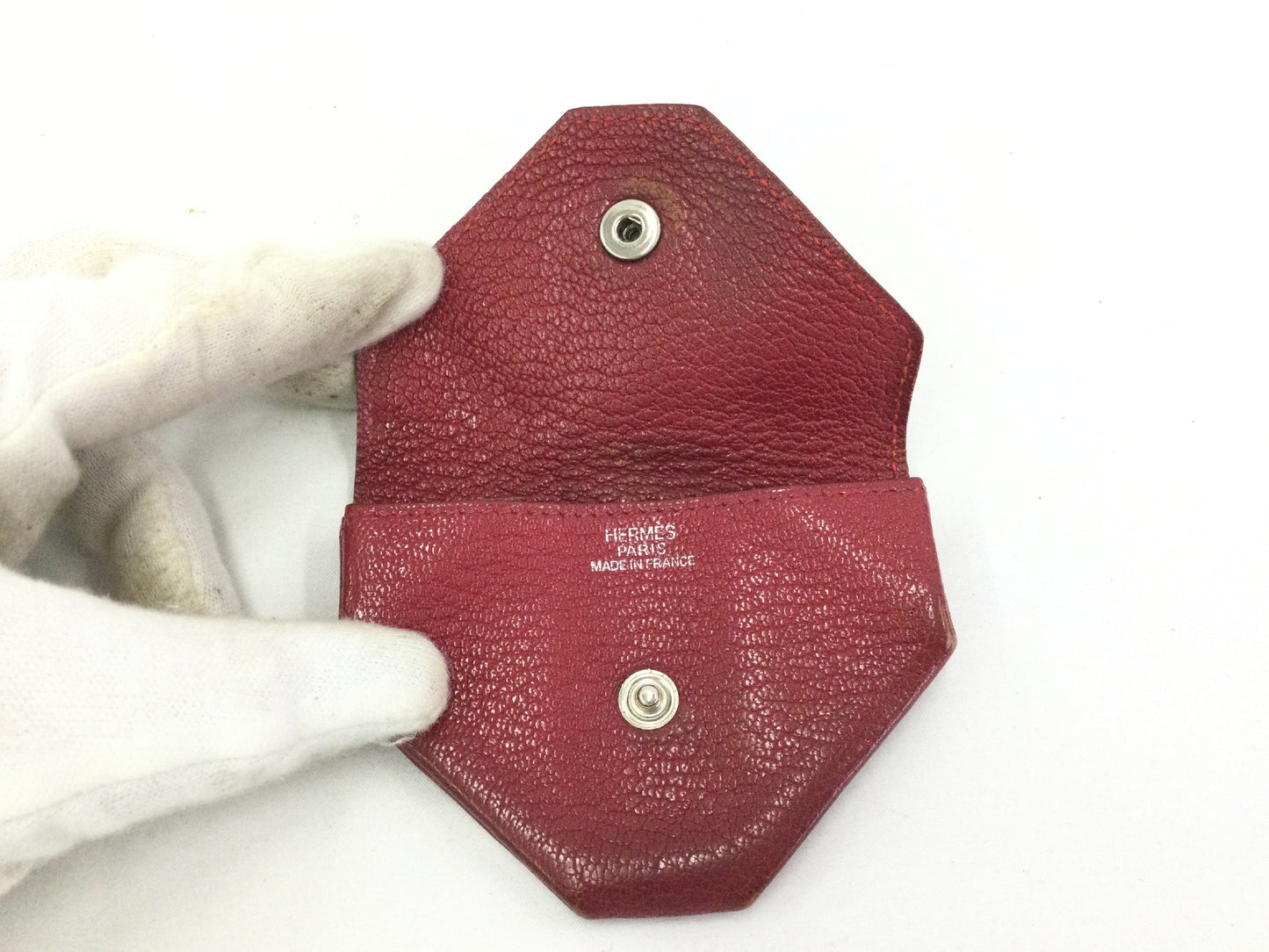 HERMES Levain Quatre Coin Case Leather Red Coin Case