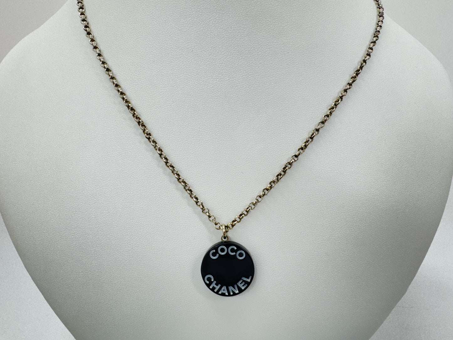 CHANEL COCO Logo Pla Silver Necklace 07P with Comments and Box
