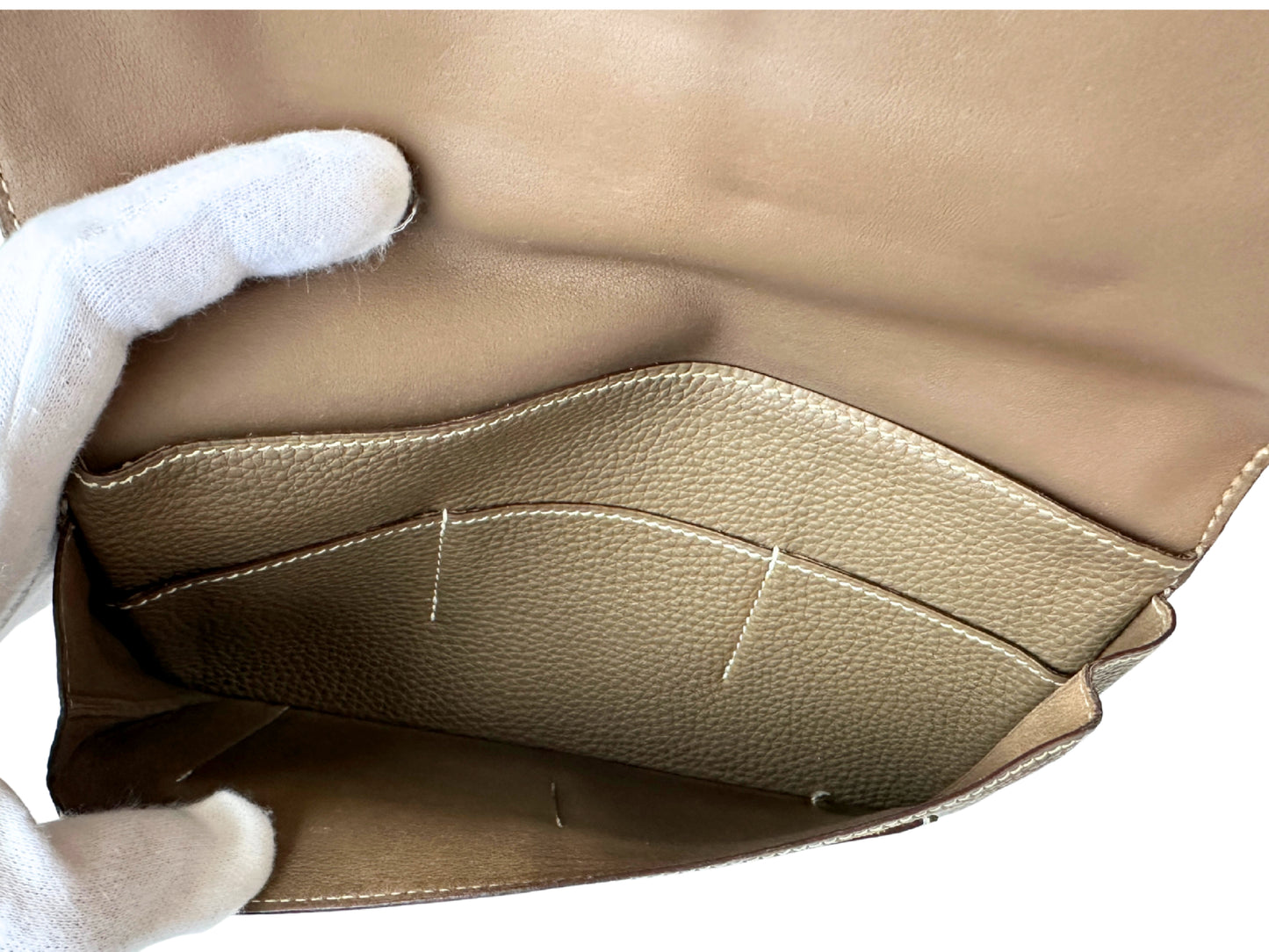 HERMES HERMES Dogon GM Long Wallet Etoupe □K Silver Wallet