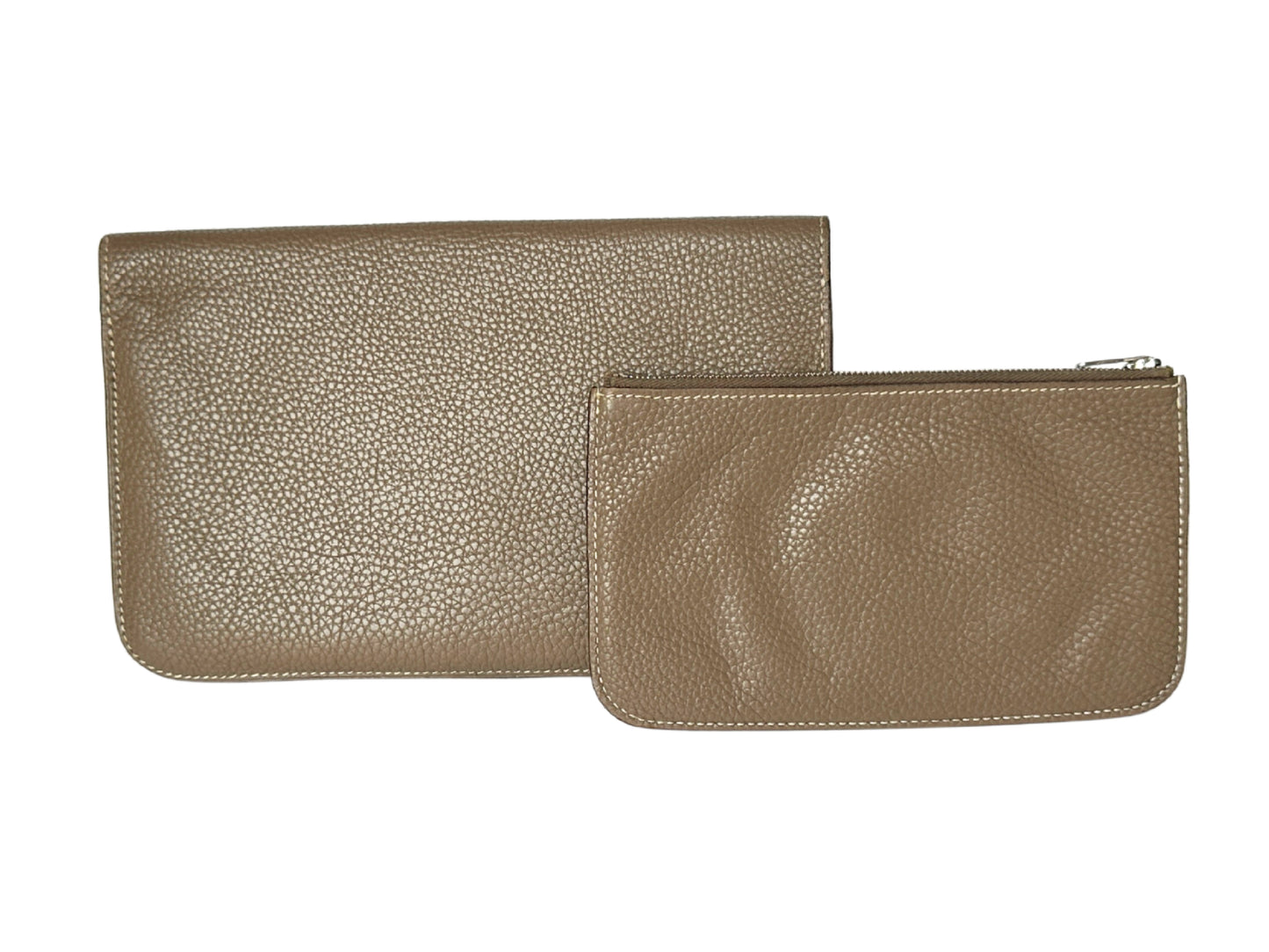 HERMES HERMES Dogon GM Long Wallet Etoupe □K Silver Wallet