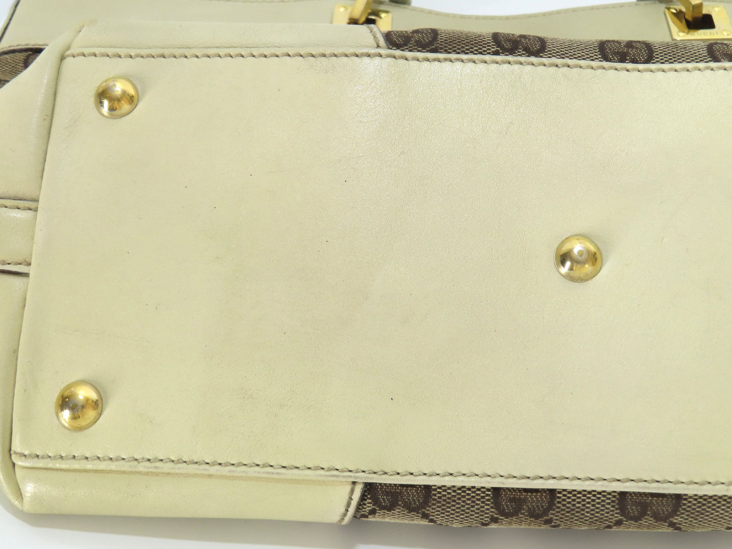 GUCCI GG Canvas Tote Bag, GG Canvas Leather, White and Beige Shoulder Bag