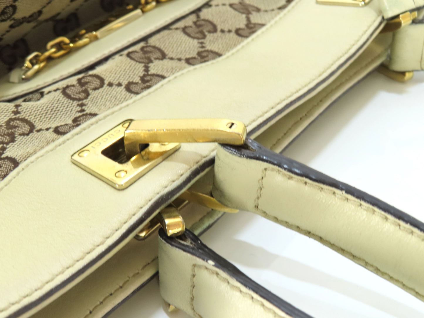 GUCCI GG Canvas Tote Bag, GG Canvas Leather, White and Beige Shoulder Bag