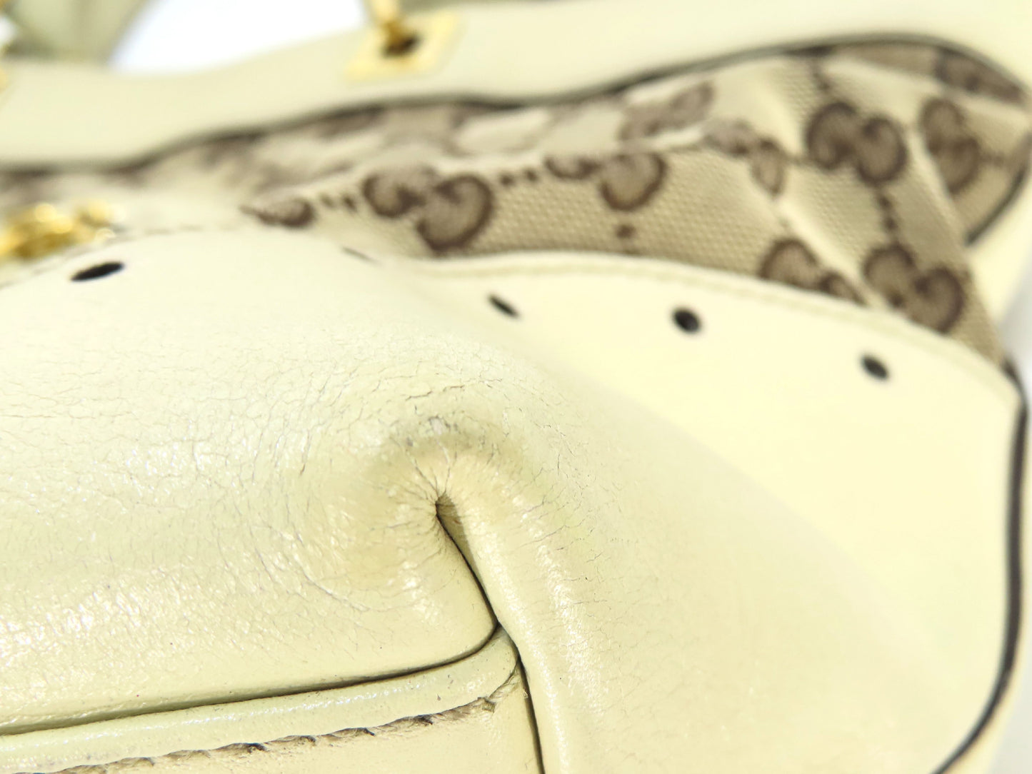 GUCCI GG Canvas Tote Bag, GG Canvas Leather, White and Beige Shoulder Bag